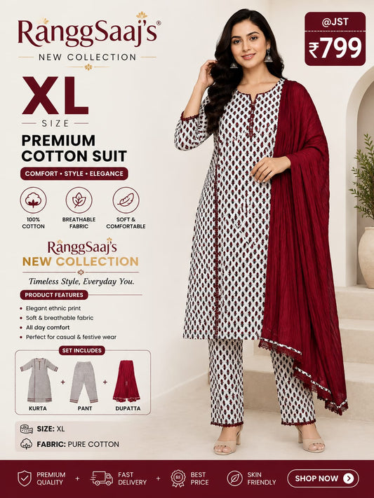 RanggSaaj Women's Printed Kurta Set with Dupatta