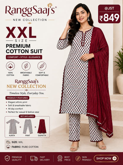 RanggSaaj Women's Printed Kurta Set with Dupatta