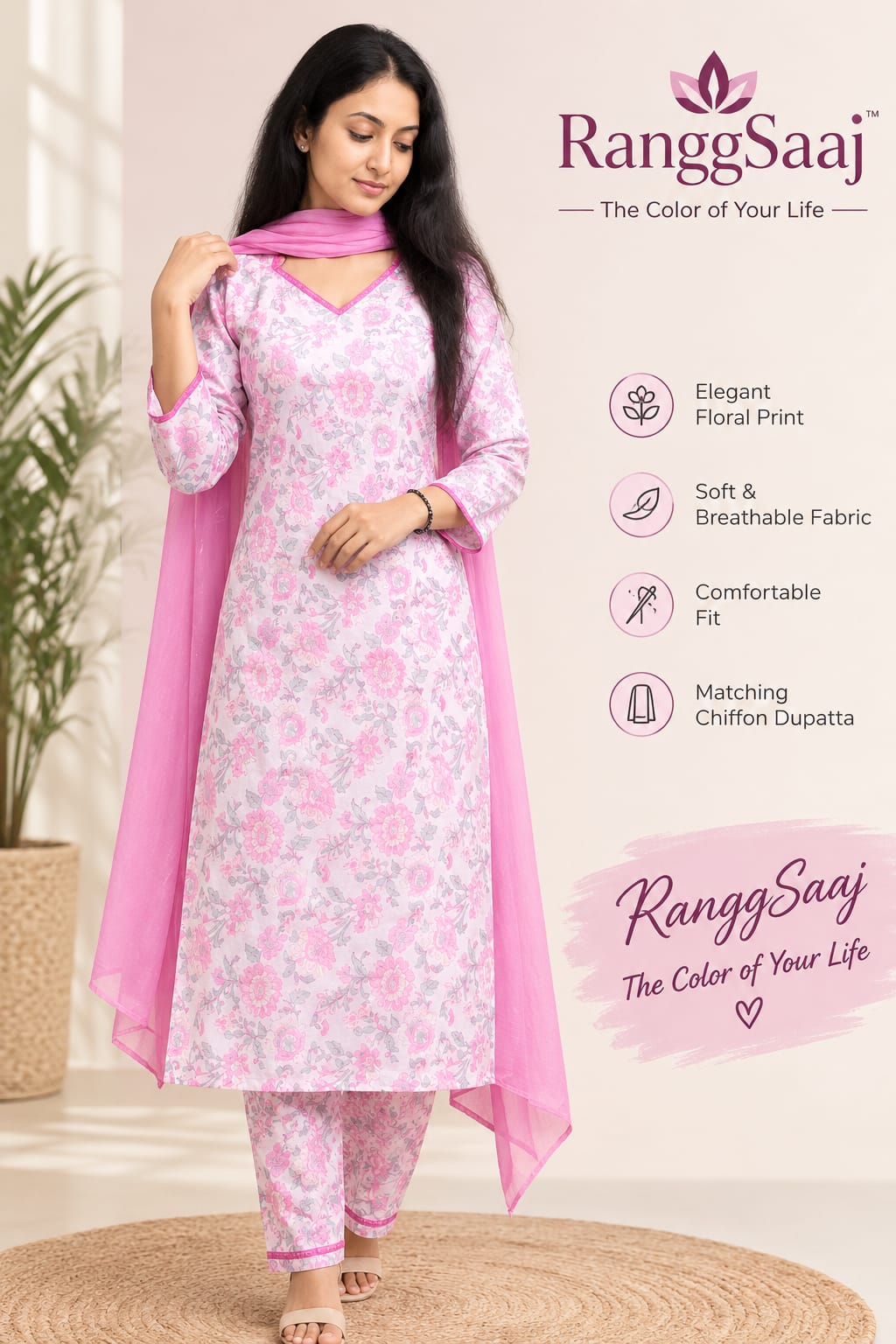 RanggSaaj Pink Floral Kurta Set