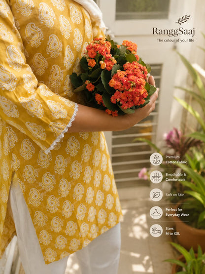 💛*Elegant Mustard Yellow Printed Kurti Set*💛