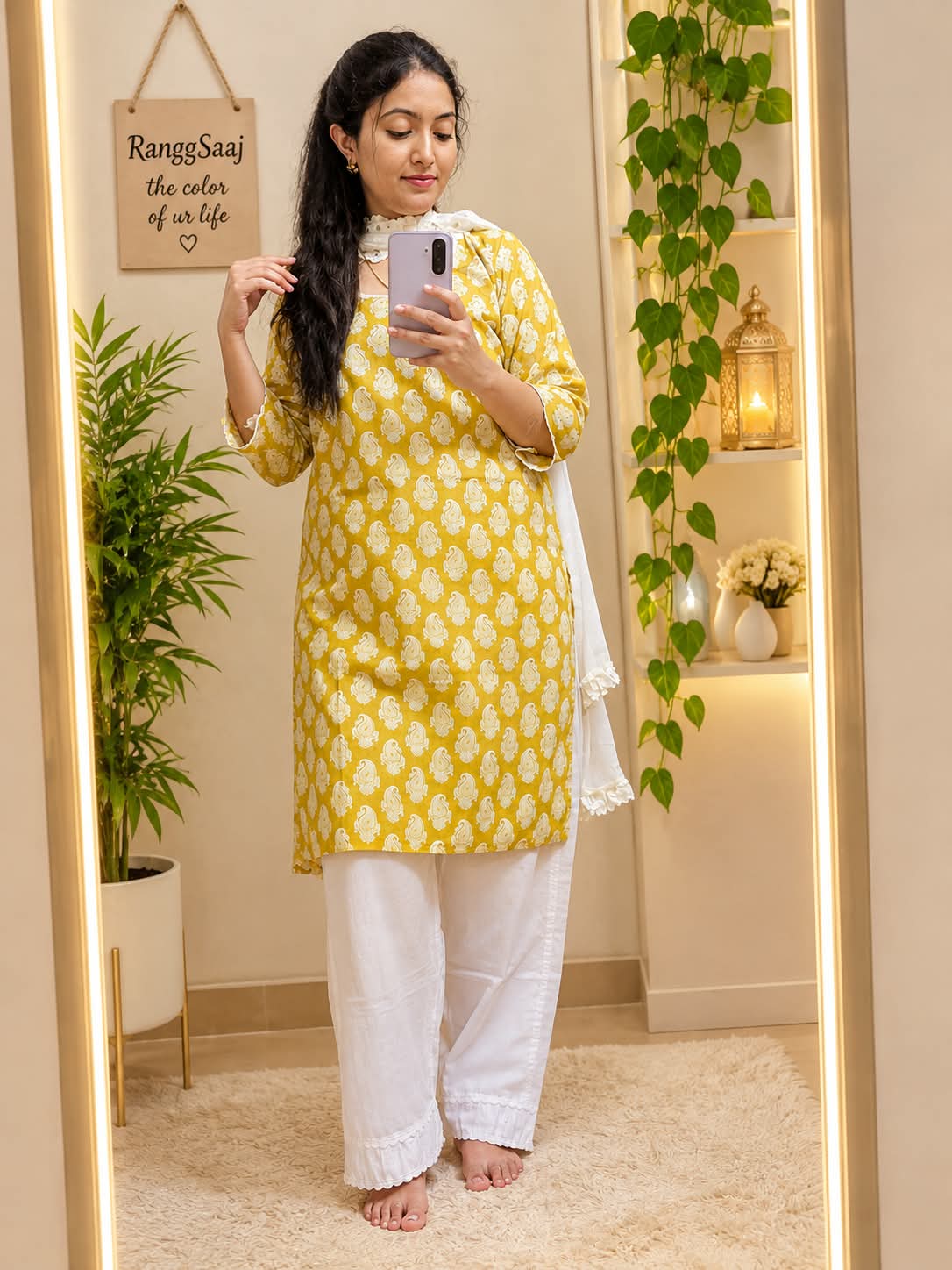 💛*Elegant Mustard Yellow Printed Kurti Set*💛