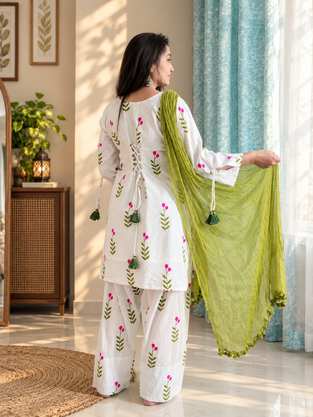RanggSaaj White Pink Floral Pharashi Salwar Suit Set